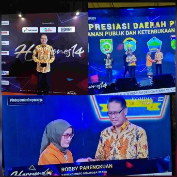 Wakili Bupati, Kadis Kominfo Terima Penghargaan Minut Sebagai Daerah Peduli Layanan Publik dan Keterbukaan Informasi