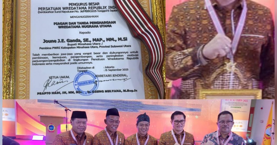 Bupati Joune Ganda Terima Penghargaan Wredatama Nugraha Utama dari PWRI